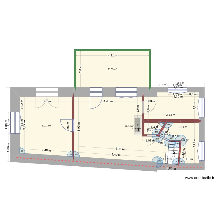 Ormoy. Plan de 5 pièces et 59 m2