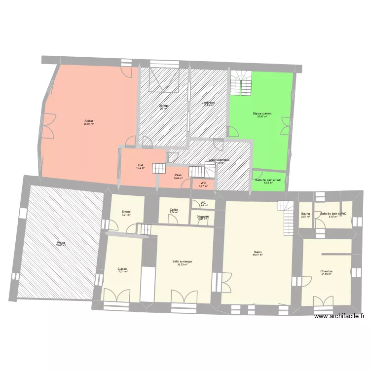 Habitation1 R0 et Habitation2 R0. Plan de 21  et 383 m²