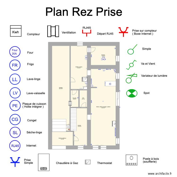 Rez elec. Plan de 8 pièces et 171 m2