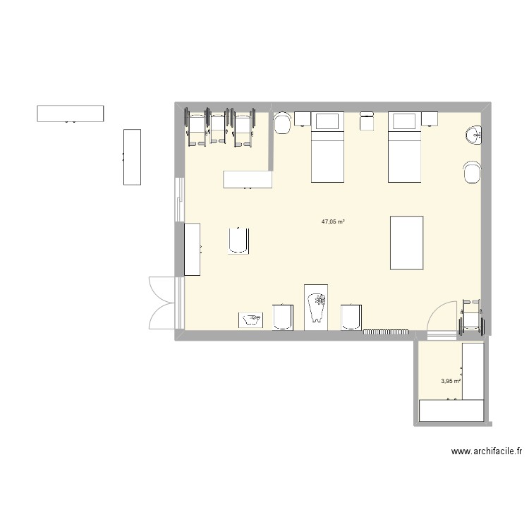 salle TP. Plan de 2 pièces et 51 m2