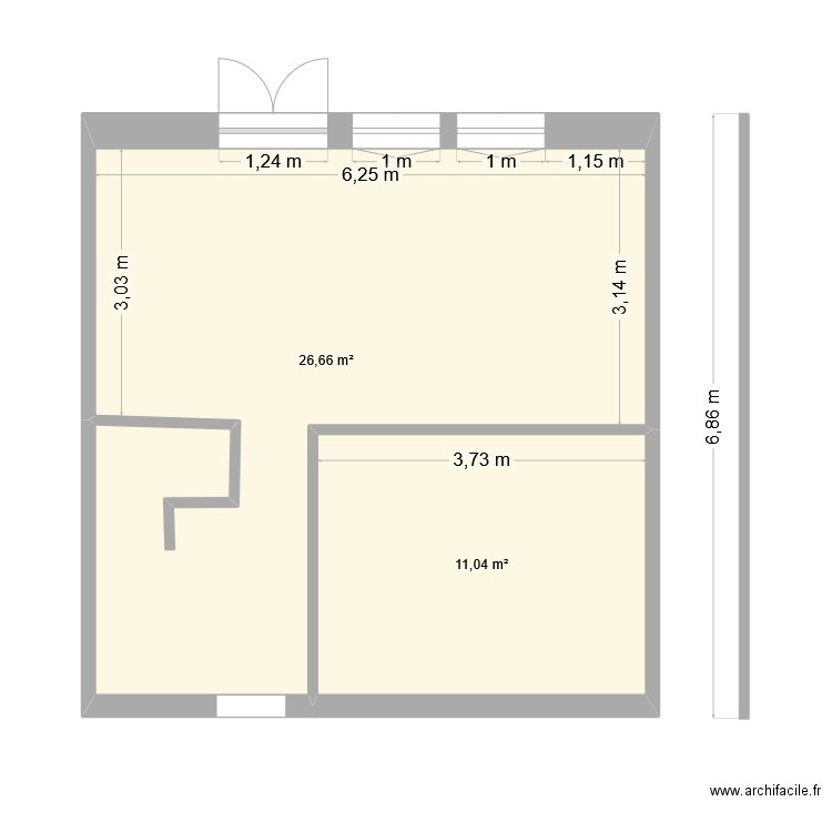 AITATTAB. Plan de 2 pièces et 38 m2