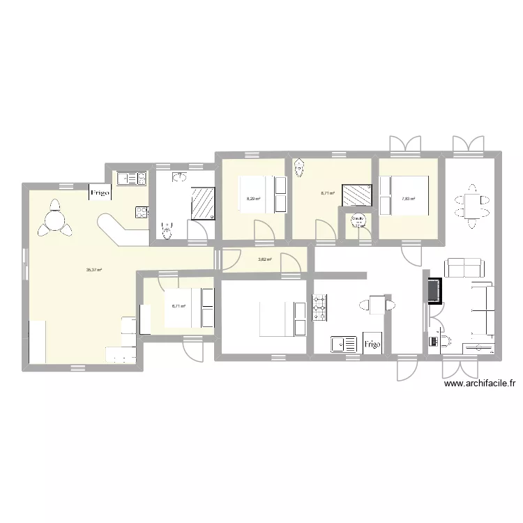 CELINE +. Plan de 7  et 72 m²