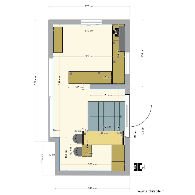 Bureau V.3. Plan de 1 pièce et 21 m2