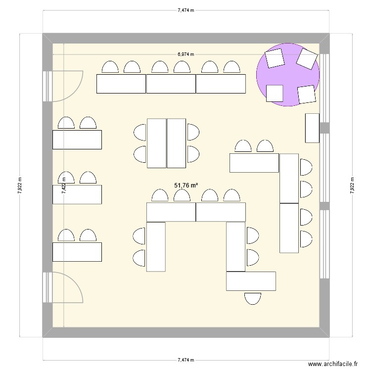 Salle 2026 janvier. Plan de 1 pièce et 52 m2