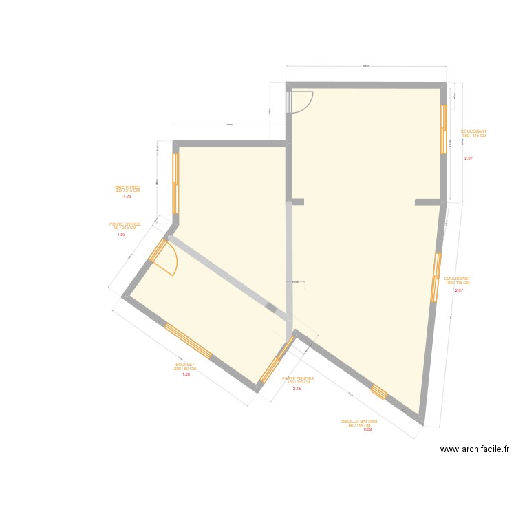 plan aure 11. Plan de 2 pièces et 91 m2