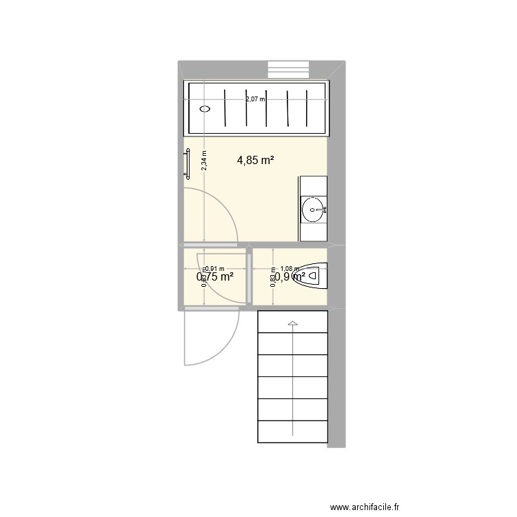 9 Foch sdb. Plan de 3 pièces et 7 m2