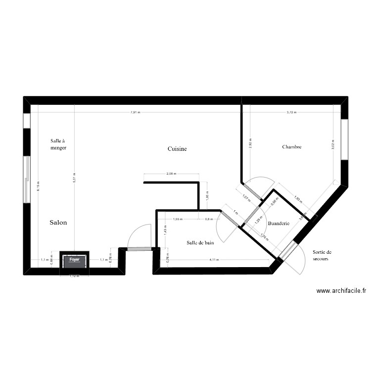 foyer2. Plan de 1 pièce et 17 m2