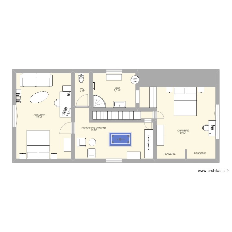 ETAGE ANHEE. Plan de 7 pièces et 75 m2