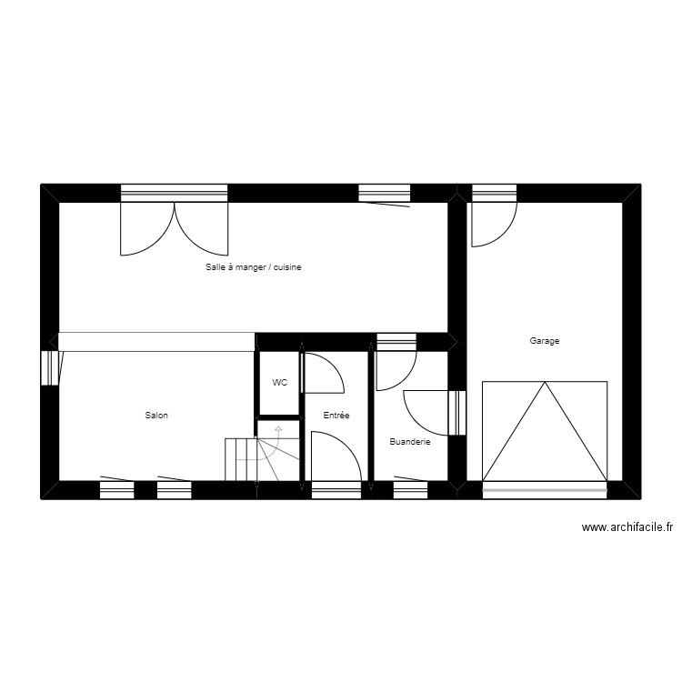 Pland 2D rdc Jamiolle . Plan de 7 pièces et 58 m2