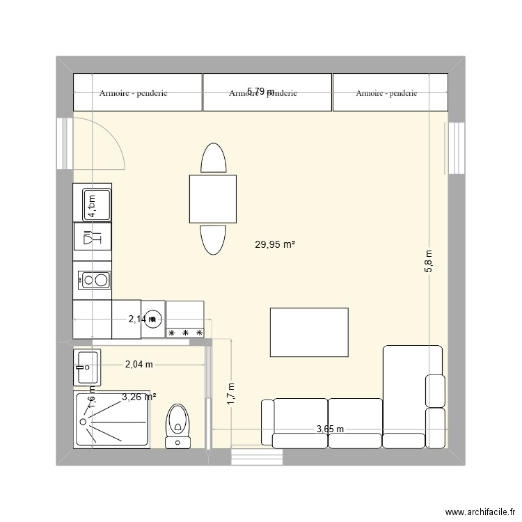 Zoi. Plan de 2 pièces et 33 m2