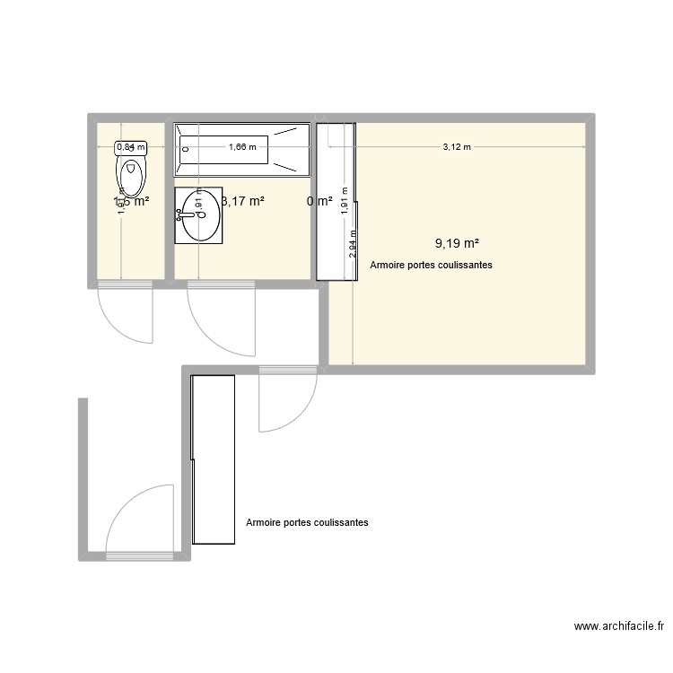 Alauzet. Plan de 4 pièces et 14 m2