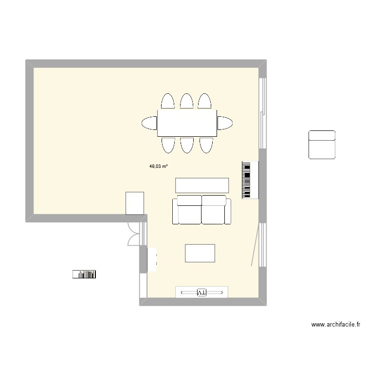 piece de vie. Plan de 1 pièce et 49 m2