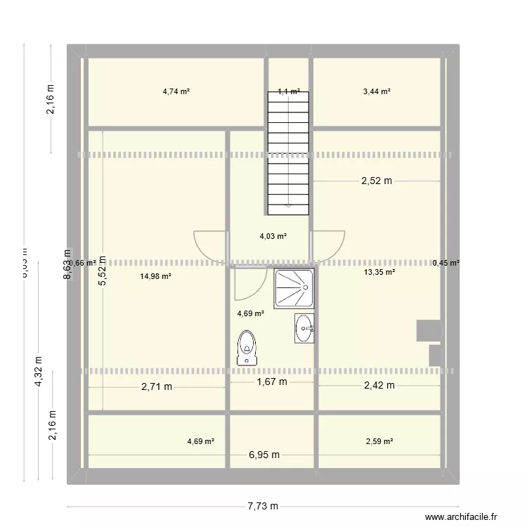 ferrer, combles, plan m&eacute;tr&eacute;. Plan de 11  et 55 m²