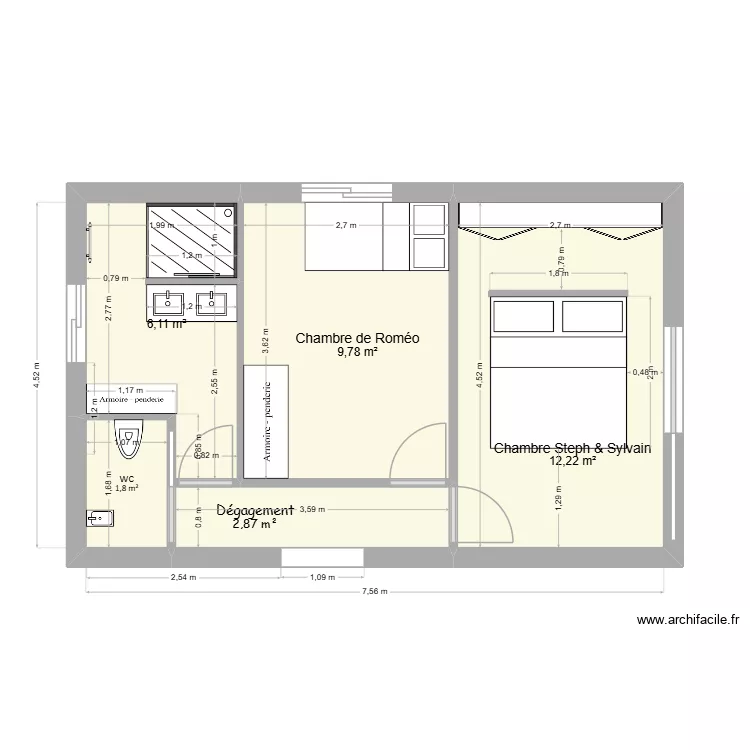 Coin nuit bas 2026. Plan de 5  et 33 m²