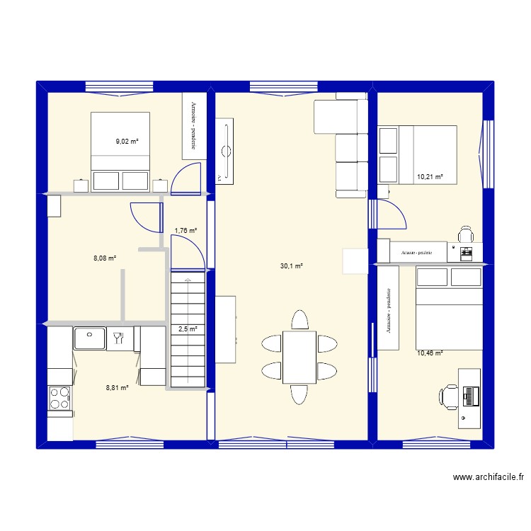 Marie 2. Plan de 8 pièces et 81 m2