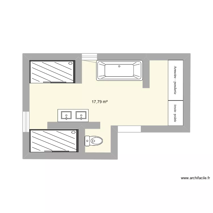 salle de bain. Plan de 1  et 18 m²