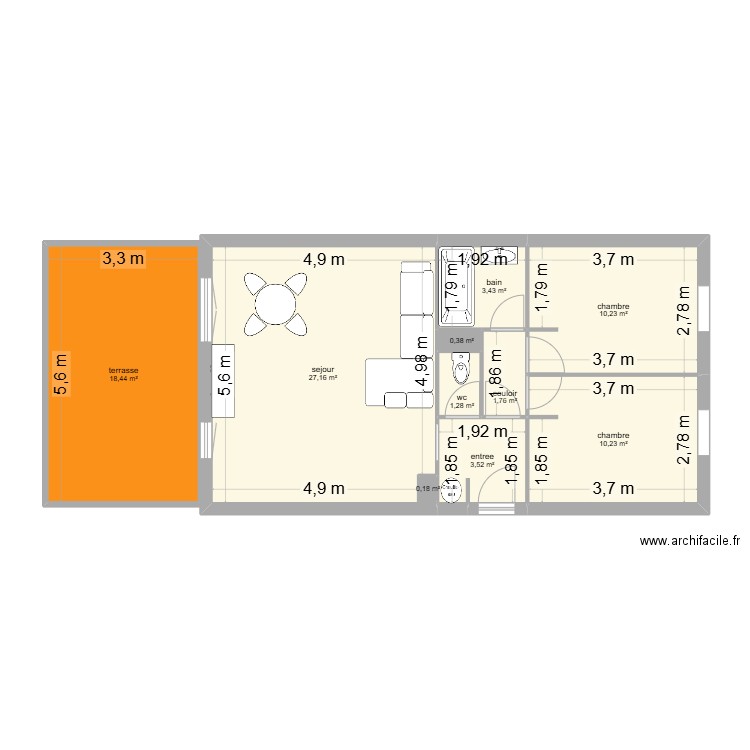appart julie. Plan de 10 pièces et 77 m2