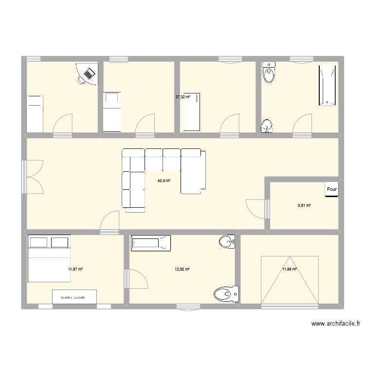 mahera. Plan de 6 pièces et 123 m2