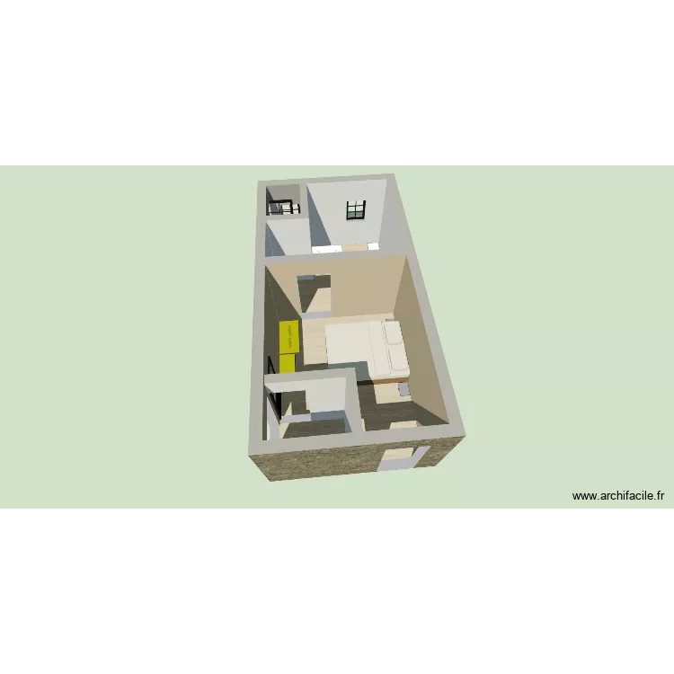 chambre ch et salle de bain. Plan de 3 Pièces et 24 m² chambre ch et salle de bain. Plan de 3 Pièces et 24 m²