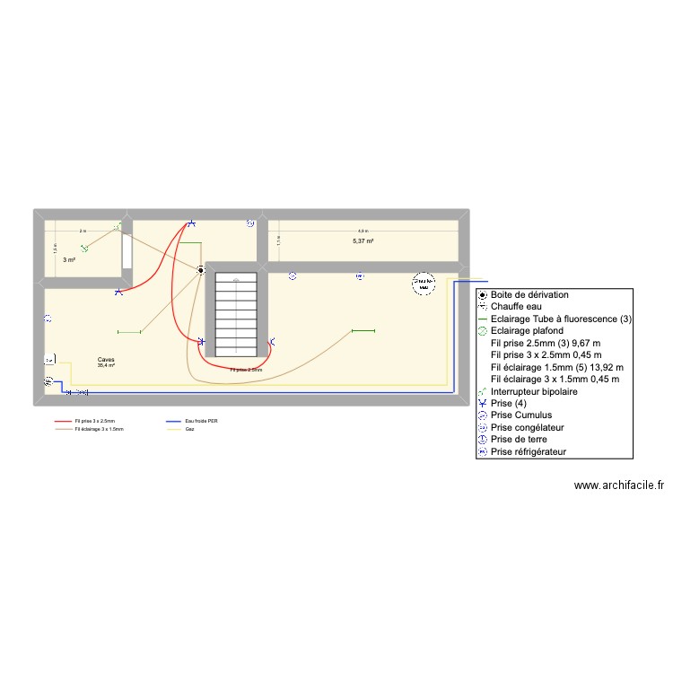 Mel Sous-Sol. Plan de 3 pièces et 44 m2