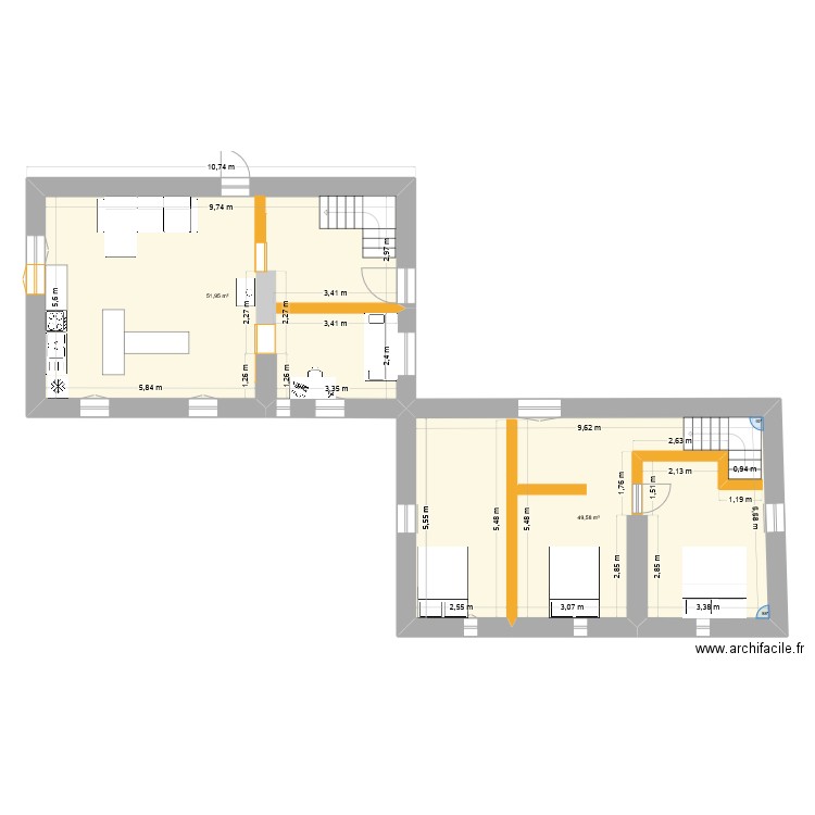 Les Farges 3. Plan de 2 pièces et 102 m2