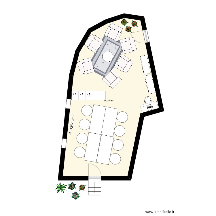 Villa flora. Plan de 1 pièce et 44 m2