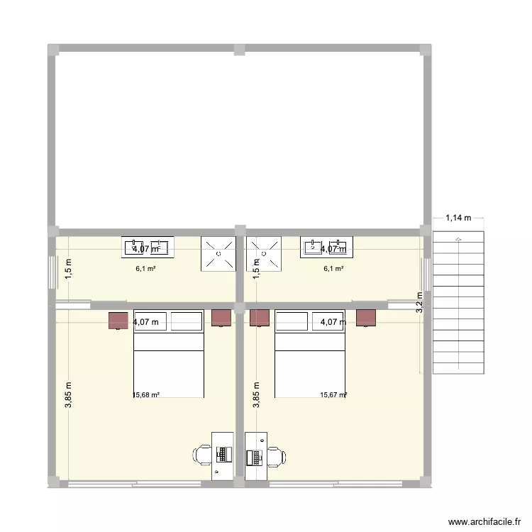 REZ DE CHAUSSEE. Plan de 4  et 44 m²