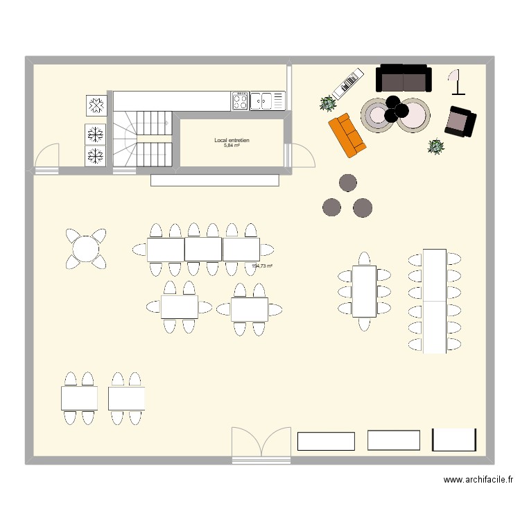 Réfectoire n+1. Plan de 2 pièces et 201 m2