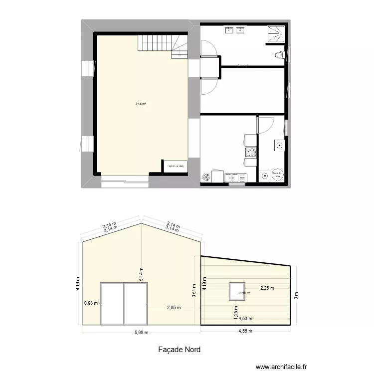 fa&ccedil;ade nord  log 2. Plan de 