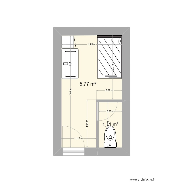 Salle d'eau Locatif Puhl. Plan de 2 pièces et 7 m2