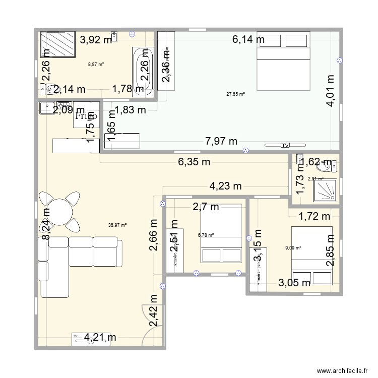 Farm house. Plan de 6 pièces et 92 m2