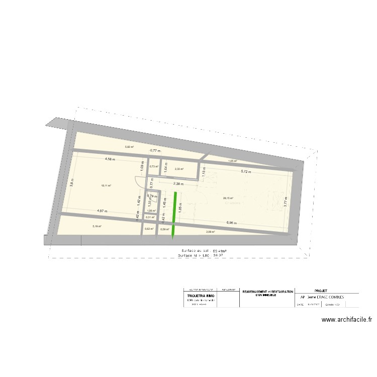 Appartement combles minh cote + reseau. Plan de 12 pièces et 66 m2