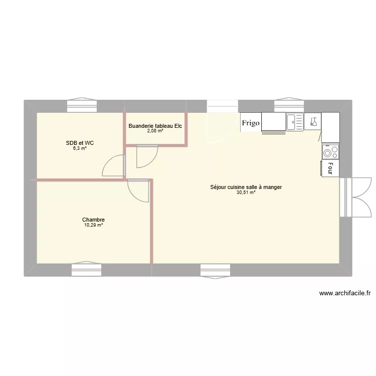 Maison Brigitte. Plan de 4 Pièces et 49 m²