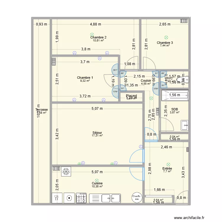 Plan appartement 15. Plan de 13  et 84 m²
