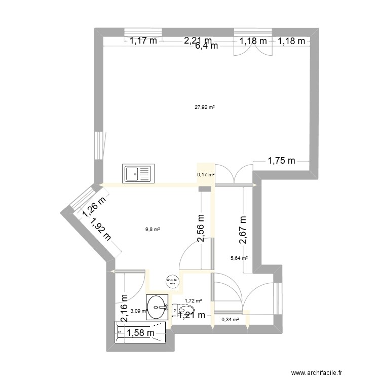 Plan régie Pozetto V2. Plan de 7 pièces et 49 m2