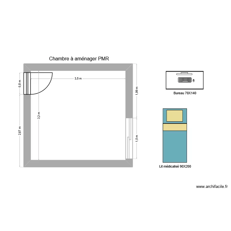 Chambre Killian. Plan de 1  et 12 m²