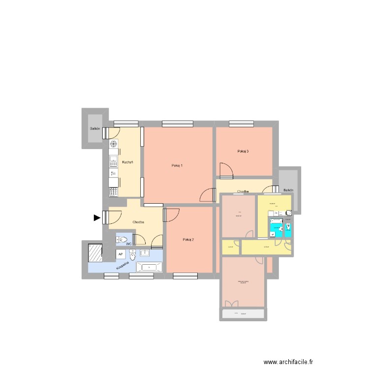Zkouška. Plan de 9 pièces et 80 m2