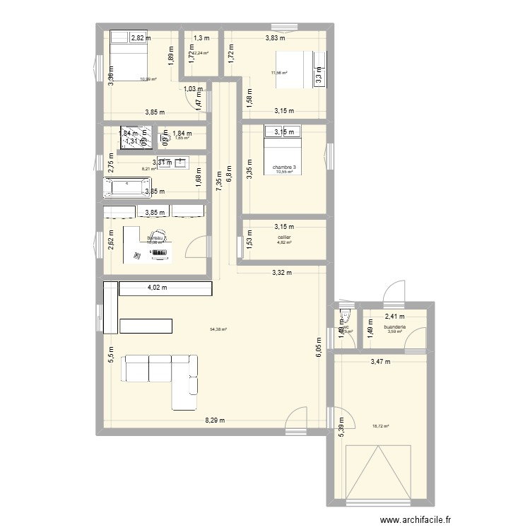 dernier plan. Plan de 12 pièces et 138 m2