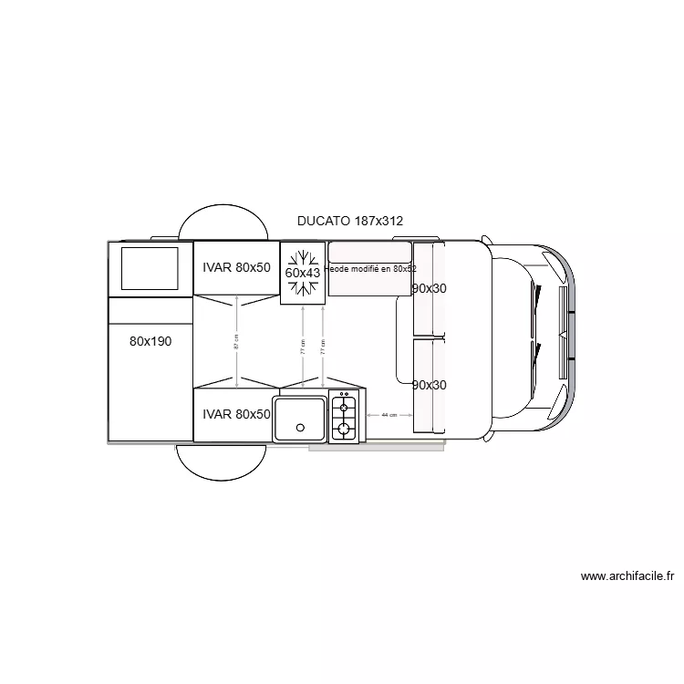 VAN cuisine couloir. Plan de 
