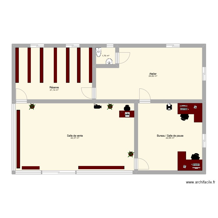 Atelier Auvergnat. Plan de 5 pièces et 115 m2