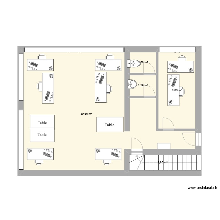BPRK. Plan de 5 pièces et 54 m2