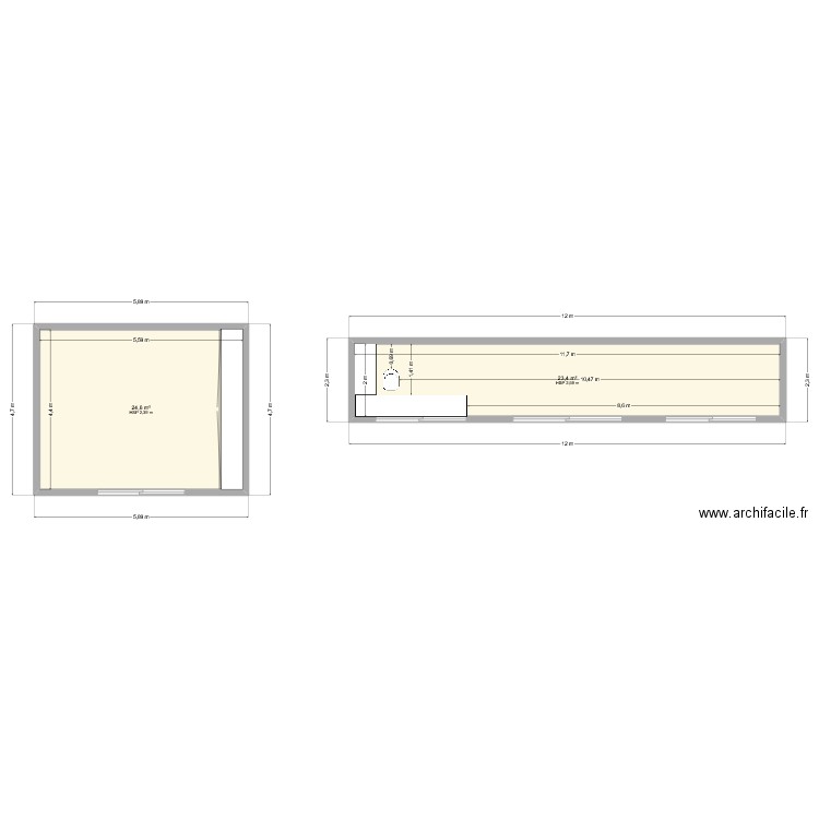 containers. Plan de 2 pièces et 48 m2