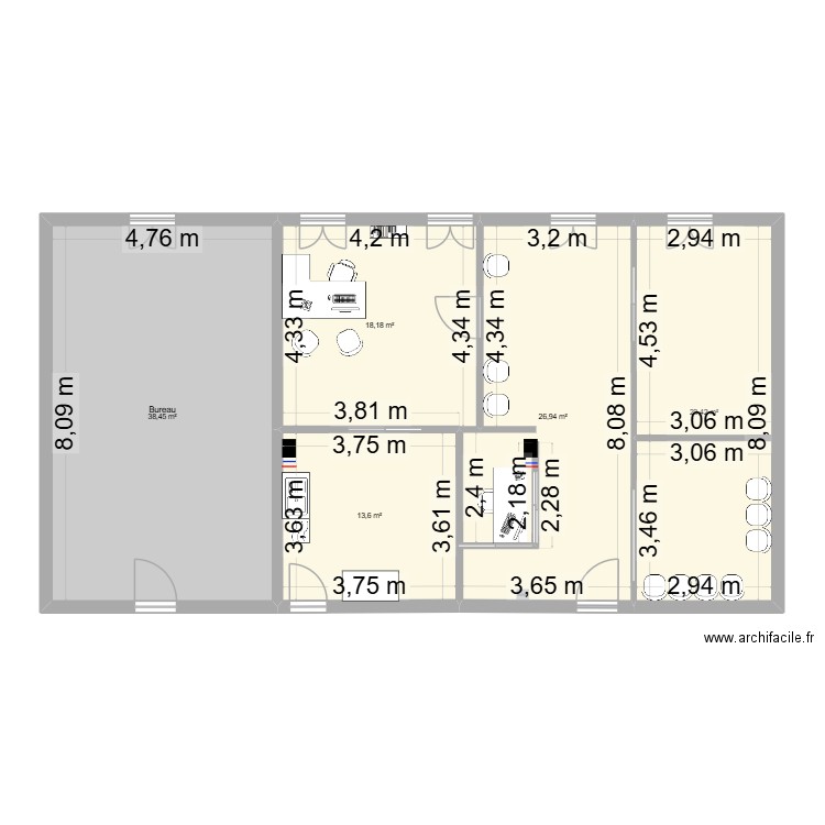 Khelifi Touhami. Plan de 5 pièces et 121 m2