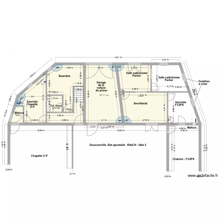 Goussonville - Bat apostolat - RdeCH - idée 2. Plan de 6 pièces et 90 m² Goussonville - Bat apostolat - RdeCH - idée 2. Plan de 6 pièces et 90 m²