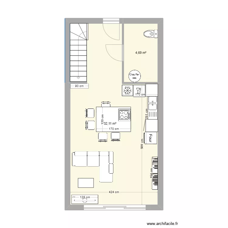 Appartement Hauteville v4 test cuisine. Plan de 