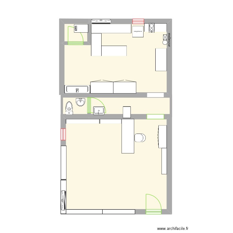 bureau 7. Plan de 4 pièces et 50 m2