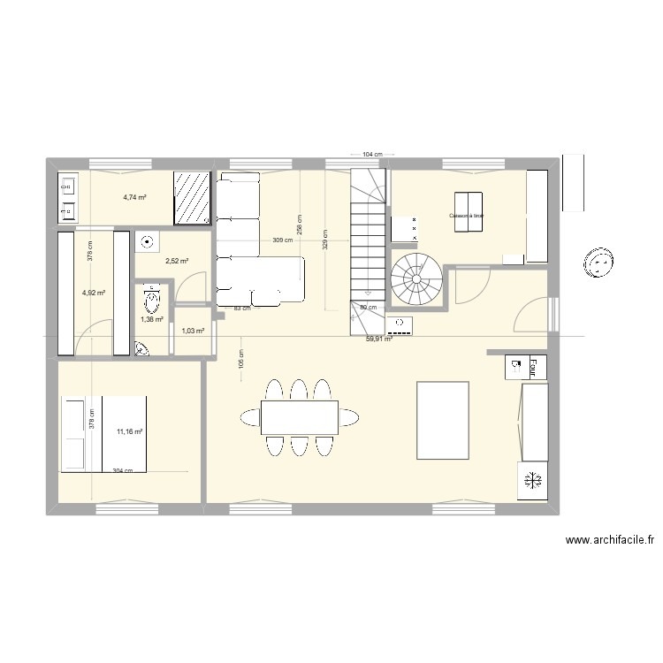 RDC5. Plan de 7 pièces et 86 m2
