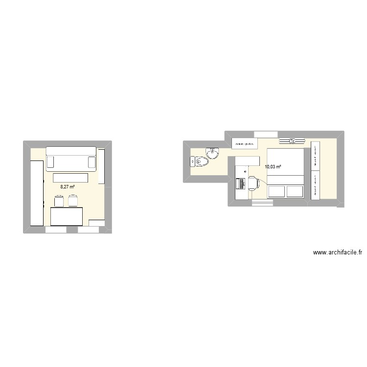 bubujlle. Plan de 2 pièces et 18 m2