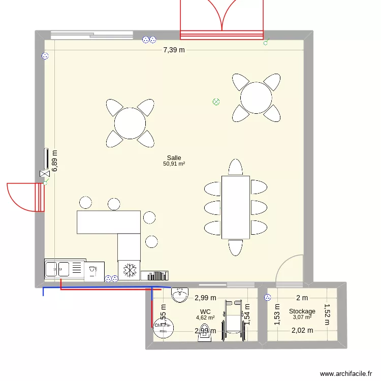heureux3. Plan de 3  et 59 m²