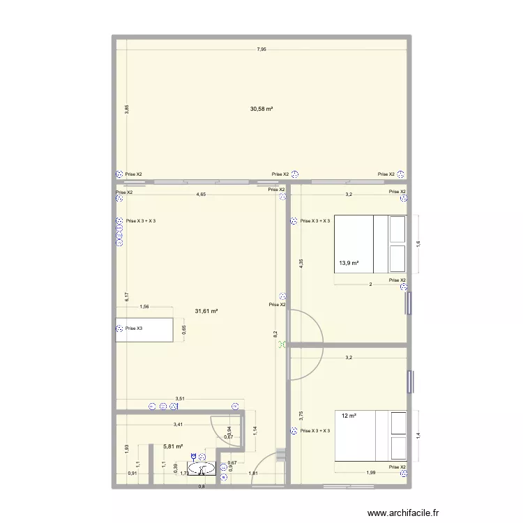 Plan plomberie. Plan de 5  et 94 m²